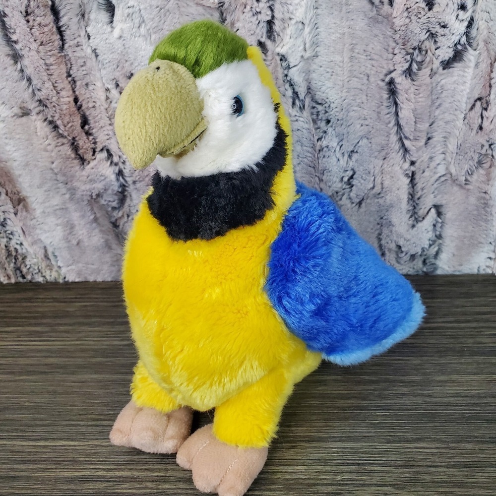 Toys R Us Plush Macaw Parrot Bkue Yellow Green Plush Stuffed Animal Bird 9.5"